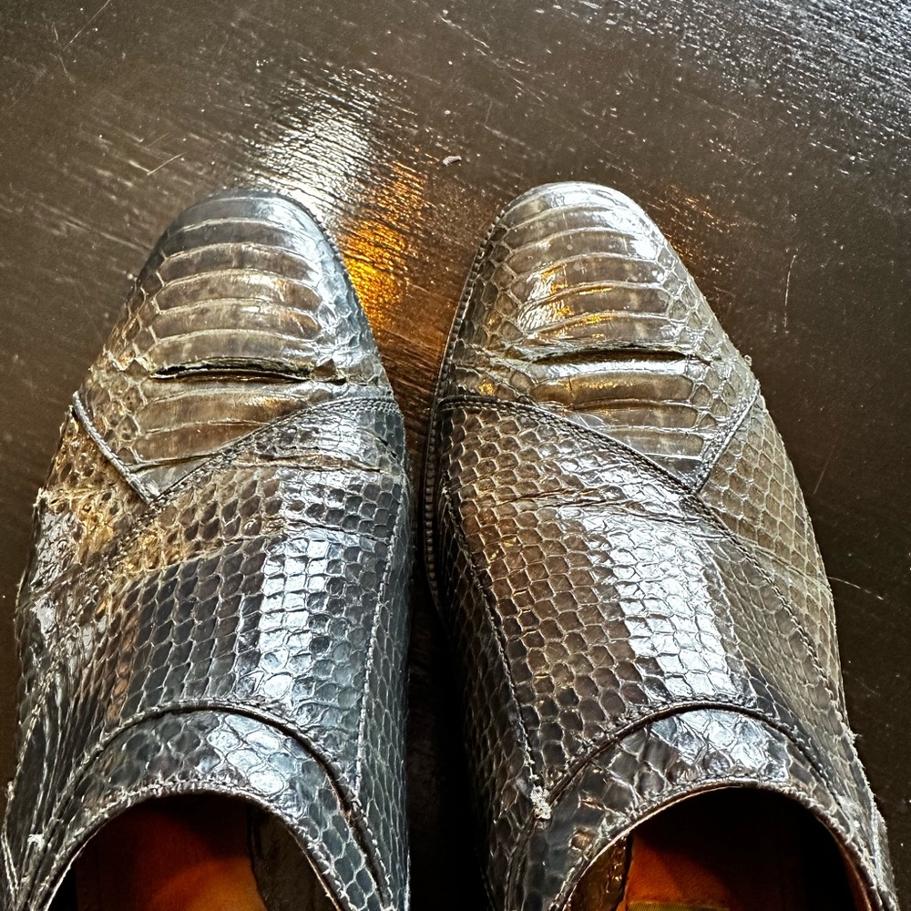 Vintage Giorgio Brutini 8 1/2 Green Genuine Snakeskin Shoes - Picture 12 of 15